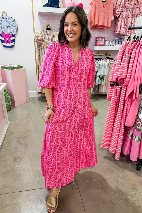 The Cameron Midi Dress in Heirloom Vine Pink by Mary Square OMFORT