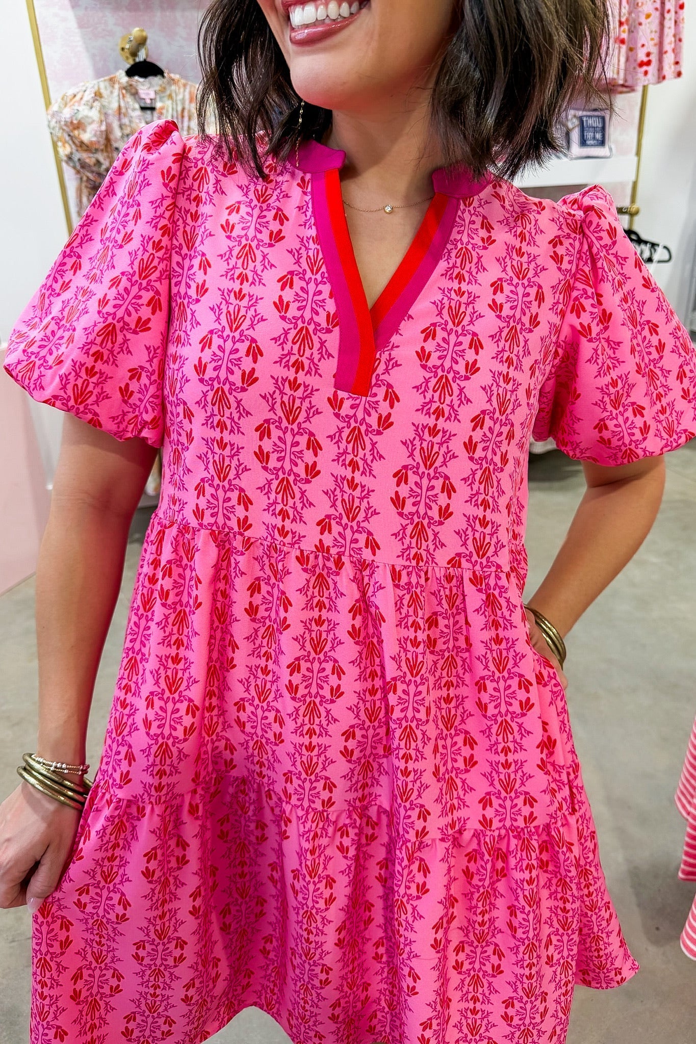 The Kinsley Mini Dress in Heirloom Vine Pink by Mary Square OMFORT