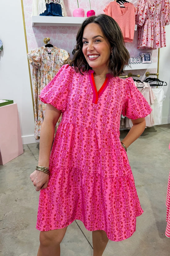 The Kinsley Mini Dress in Heirloom Vine Pink by Mary Square OMFORT