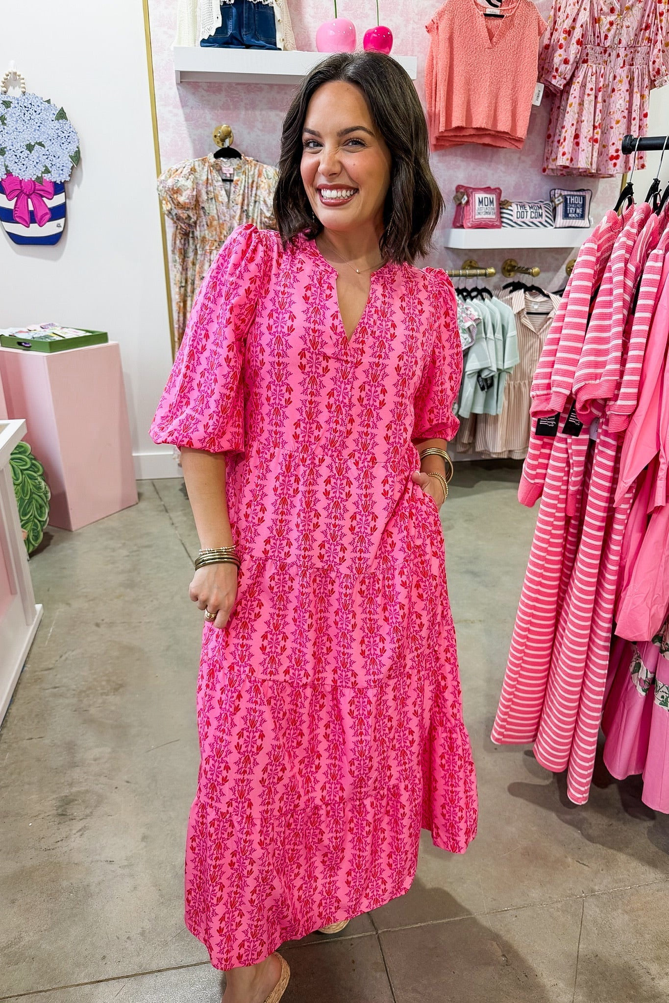 The Cameron Midi Dress in Heirloom Vine Pink by Mary Square OMFORT