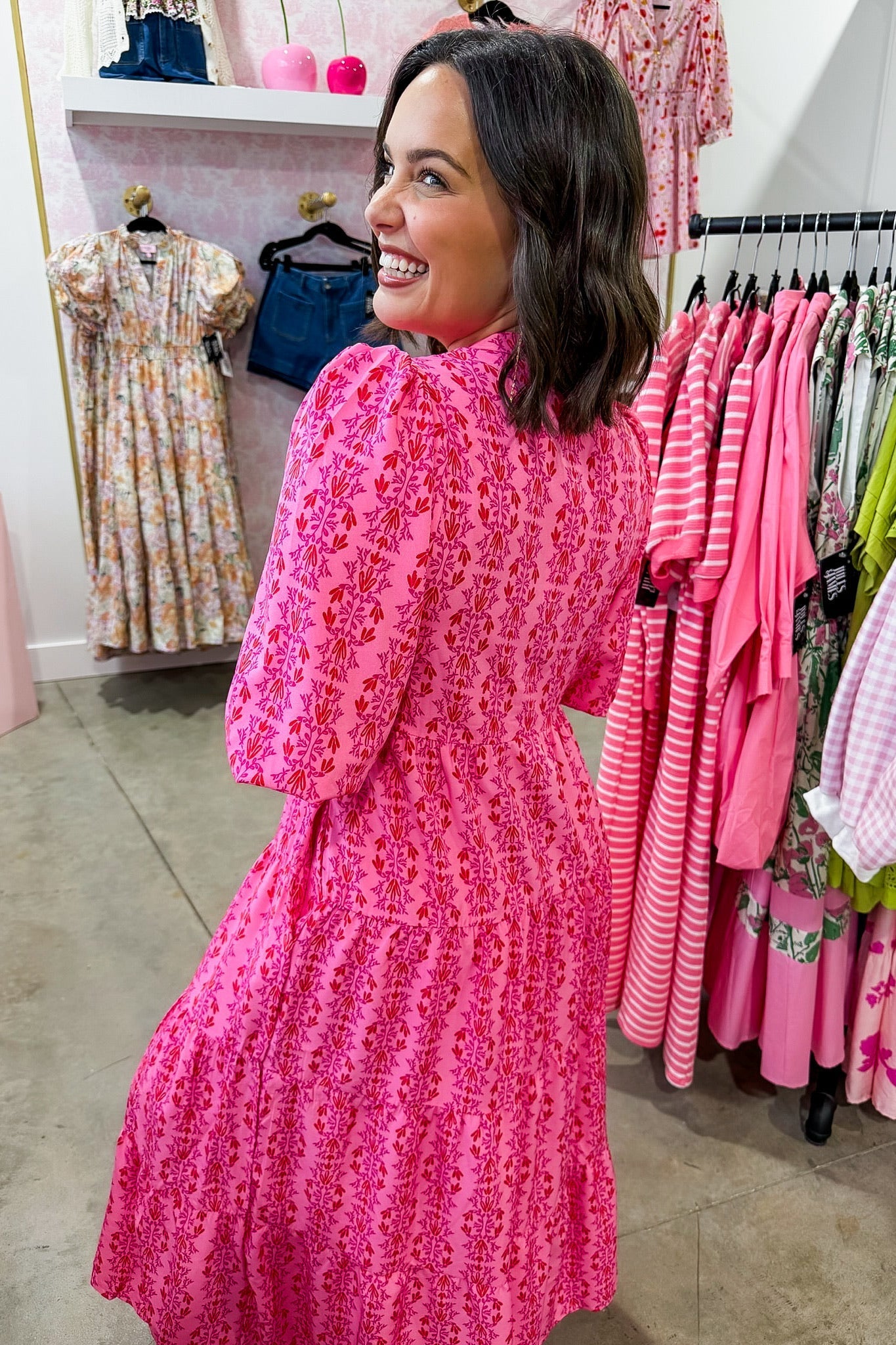 The Cameron Midi Dress in Heirloom Vine Pink by Mary Square OMFORT