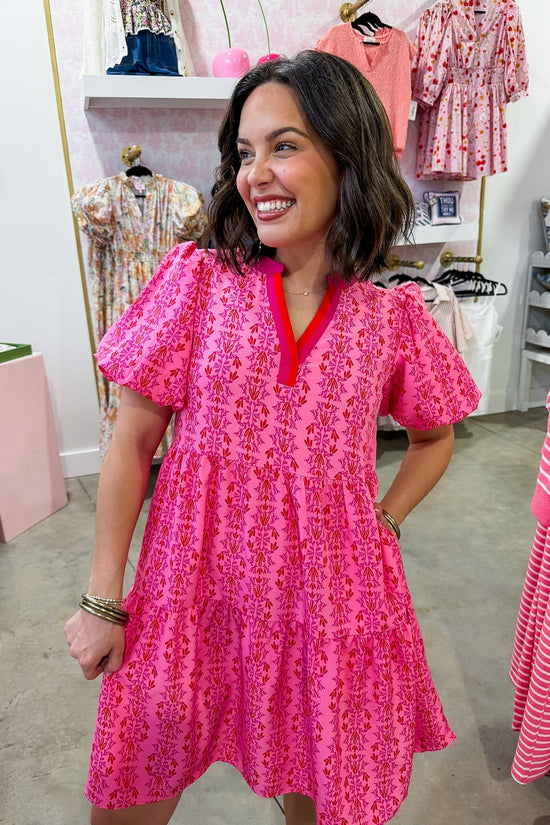 The Kinsley Mini Dress in Heirloom Vine Pink by Mary Square OMFORT