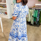 The Eloise Midi Dress in Porcelain Vines Blue by Mary Square OMFORT
