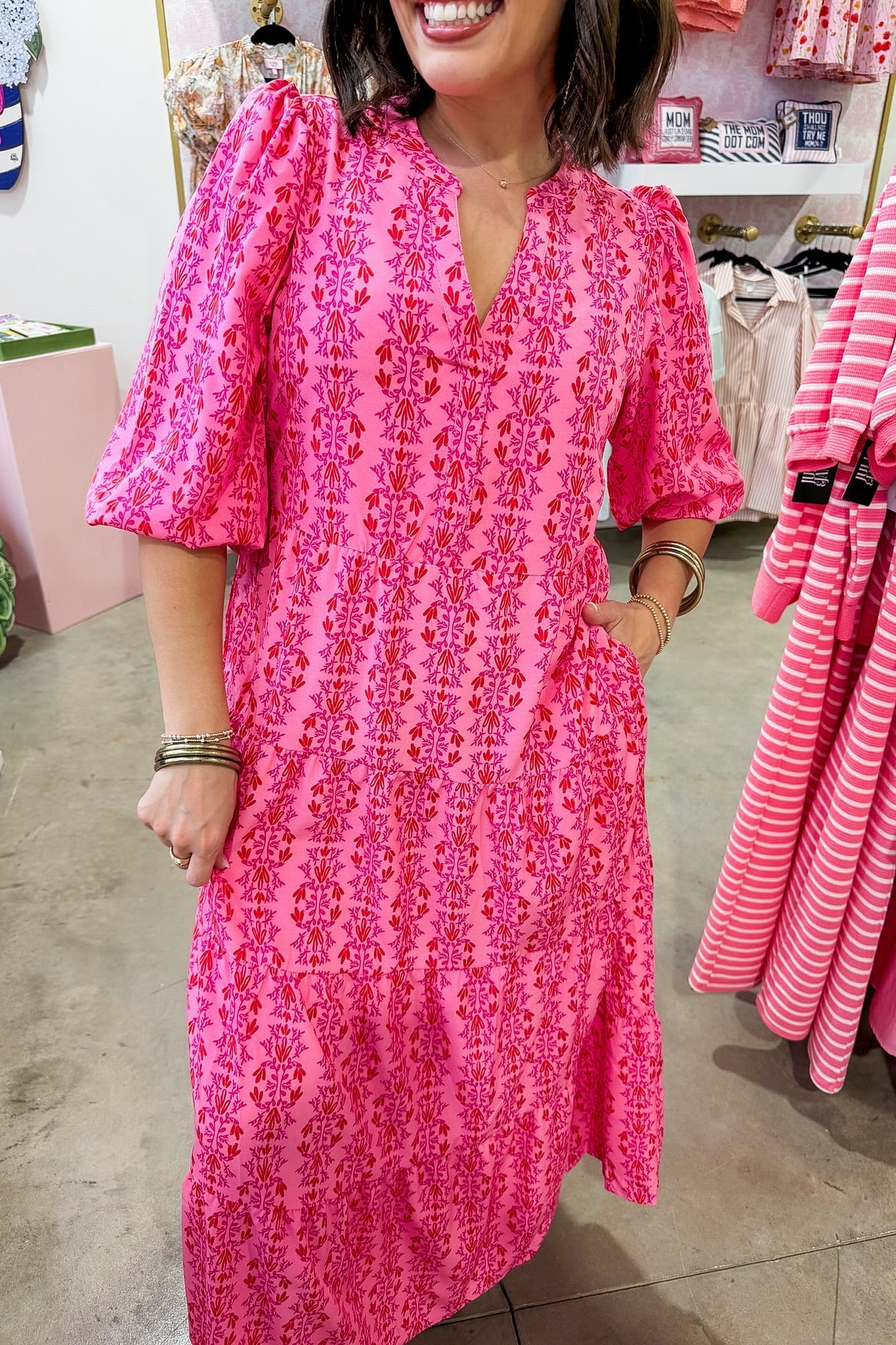 The Cameron Midi Dress in Heirloom Vine Pink by Mary Square OMFORT