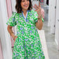 The Kinsley Mini Dress in Daisy Chain Green by Mary Square OMFORT