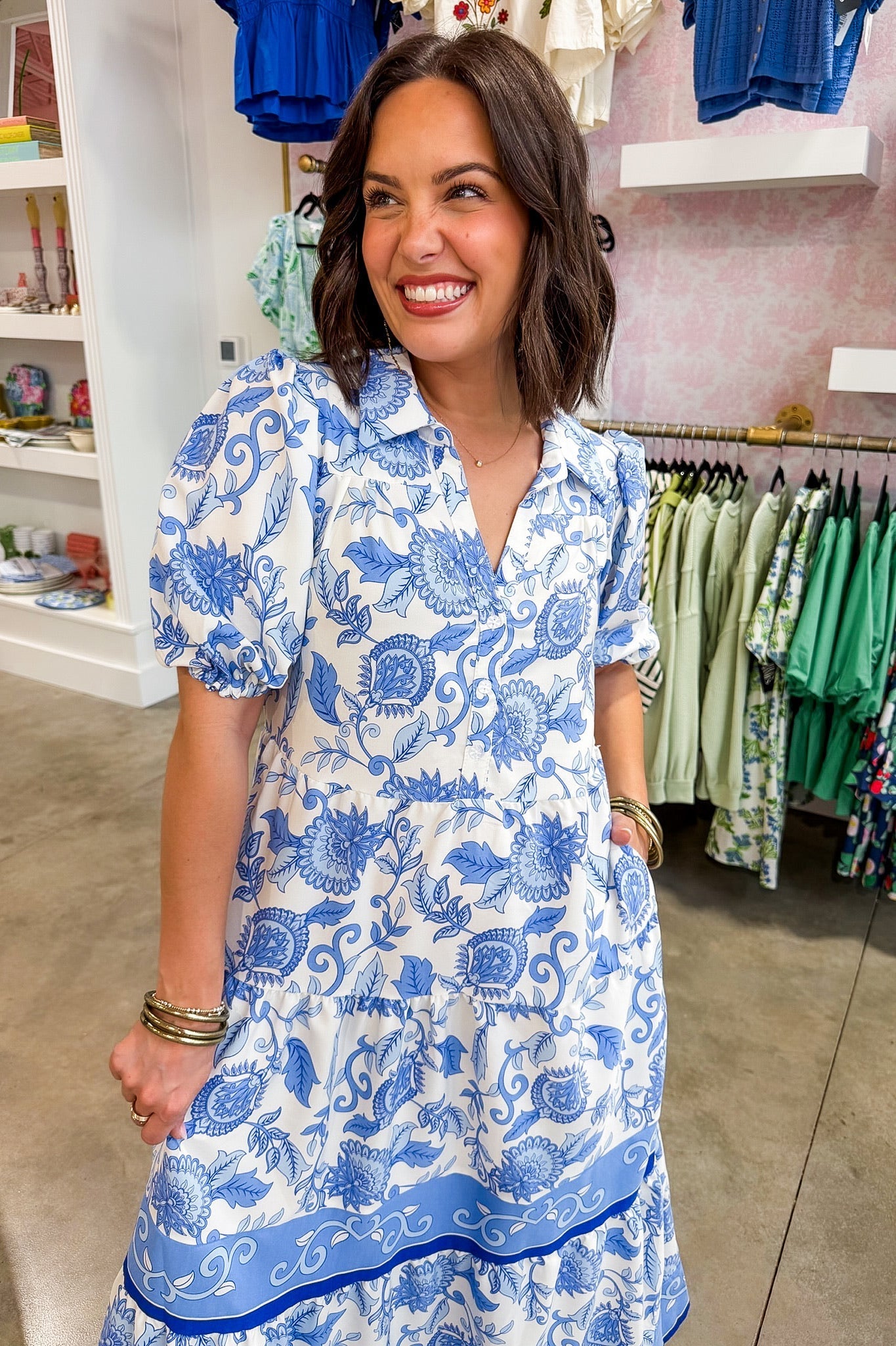 The Eloise Midi Dress in Porcelain Vines Blue by Mary Square OMFORT