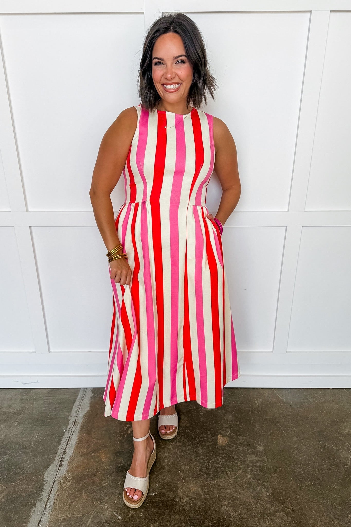 Bubblegum Breeze Stripe Midi Dress OMFORT