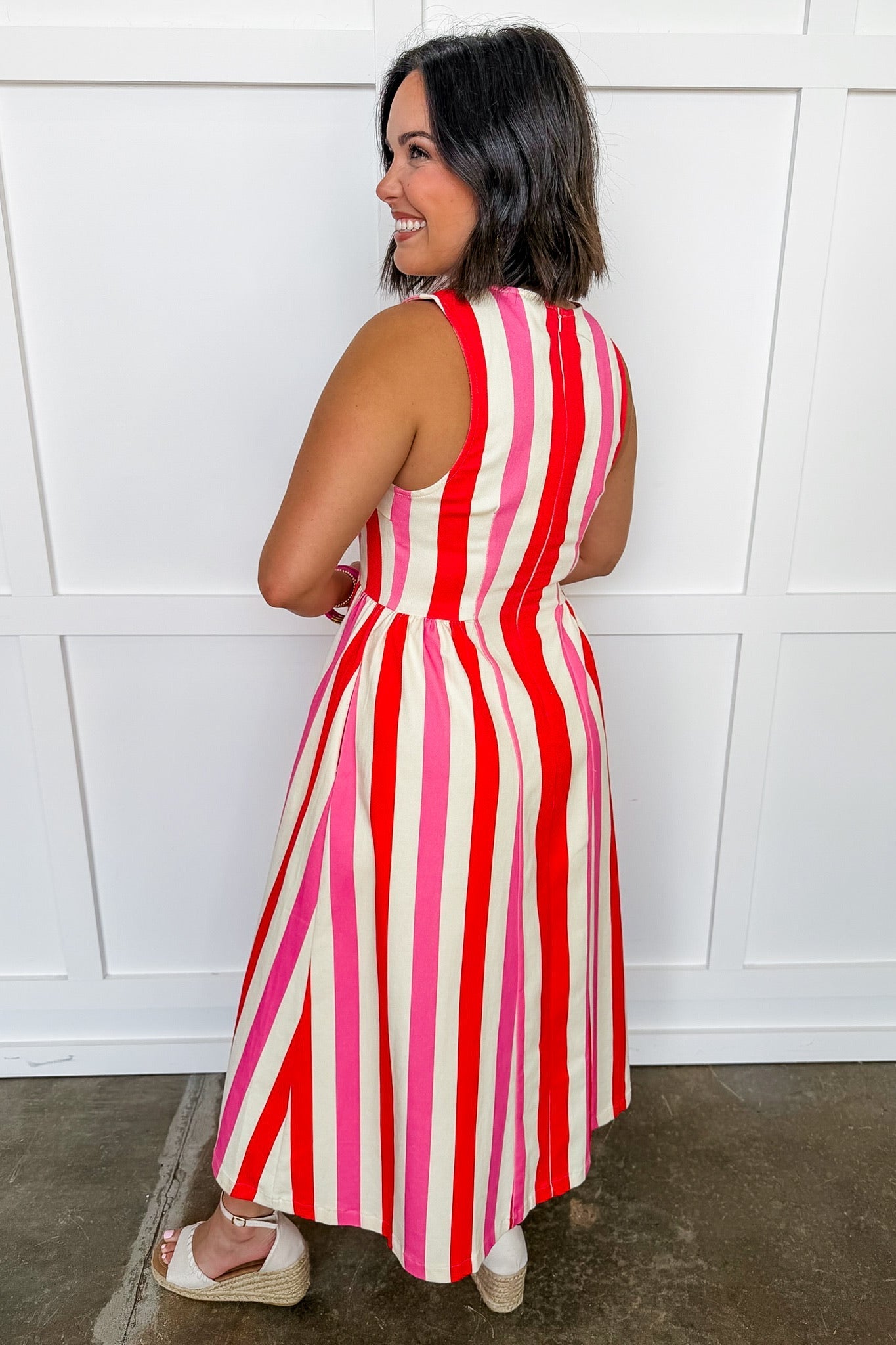 Bubblegum Breeze Stripe Midi Dress OMFORT