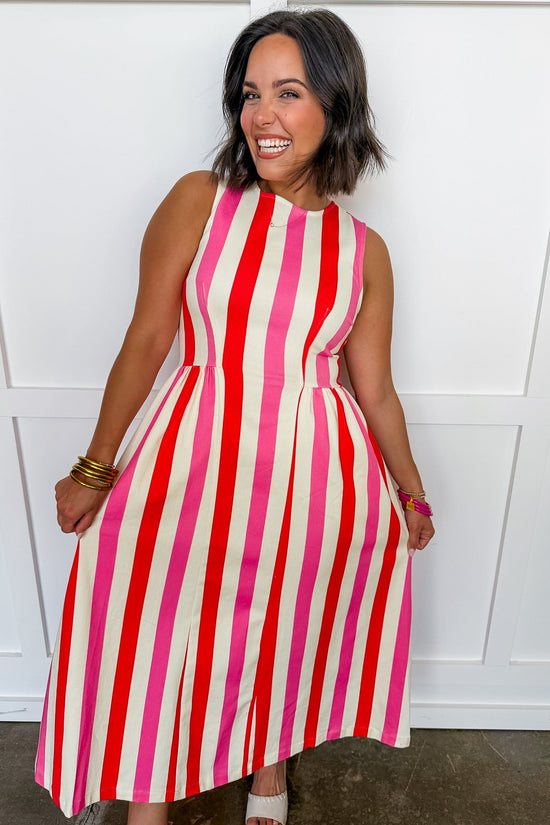Bubblegum Breeze Stripe Midi Dress OMFORT