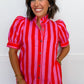 Stripe Me Pretty Midi Dress in Pink & Red OMFORT