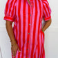 Stripe Me Pretty Midi Dress in Pink & Red OMFORT