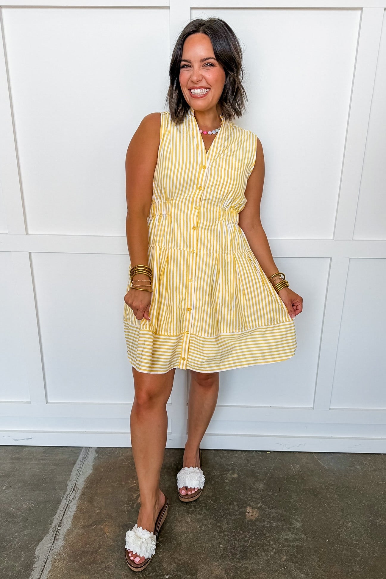 Better Days Pin Stripe Dress in Lemon OMFORT