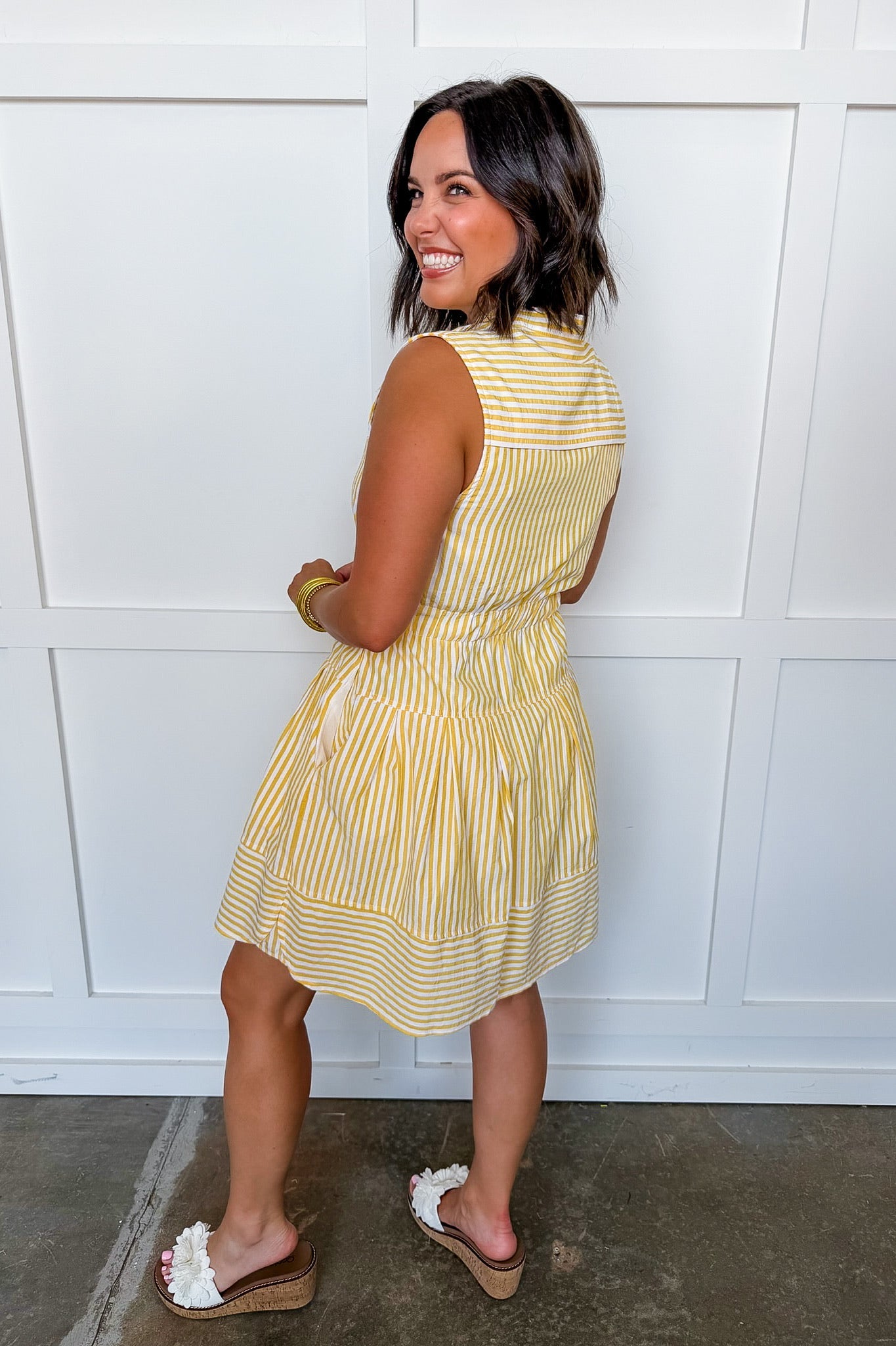 Better Days Pin Stripe Dress in Lemon OMFORT