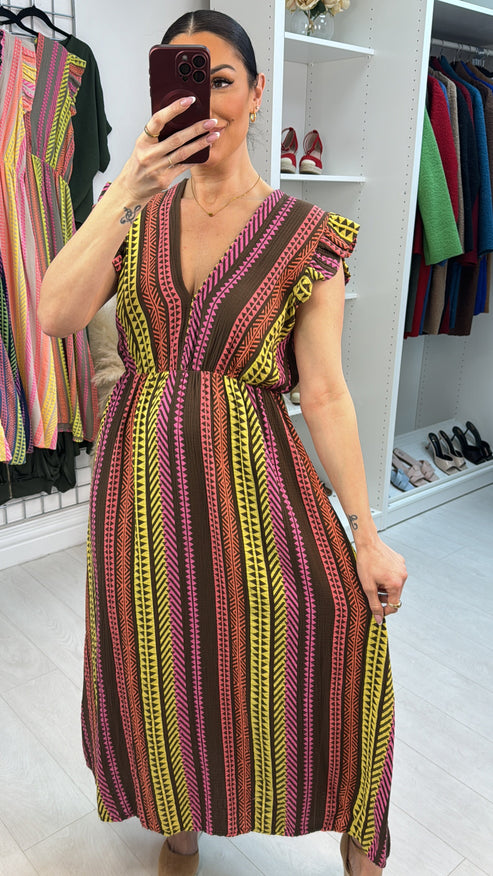 Jeanelle Abstract Print Cheesecloth Maxi Dress OMFORT