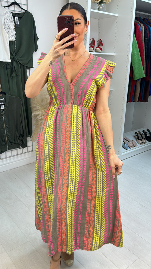 Jeanelle Abstract Print Cheesecloth Maxi Dress OMFORT