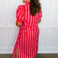 Stripe Me Pretty Midi Dress in Pink & Red OMFORT