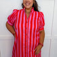 Stripe Me Pretty Midi Dress in Pink & Red OMFORT