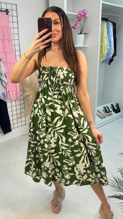 Claudette Leaf Print Elasticated Bust Loose Fit Dress OMFORT