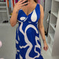 Zena Abstract Print Deep V Neck Magic Dress OMFORT