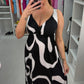 Zena Abstract Print Deep V Neck Magic Dress OMFORT