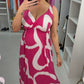 Zena Abstract Print Deep V Neck Magic Dress OMFORT