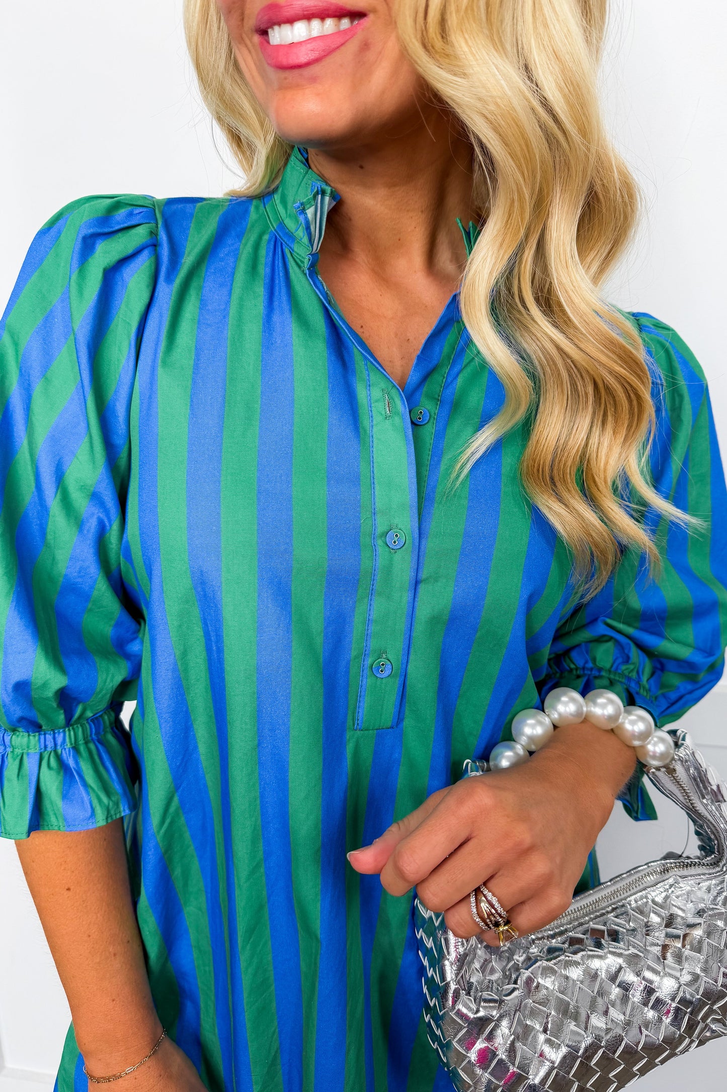 Stripe Me Pretty Dress in Blue & Green OMFORT