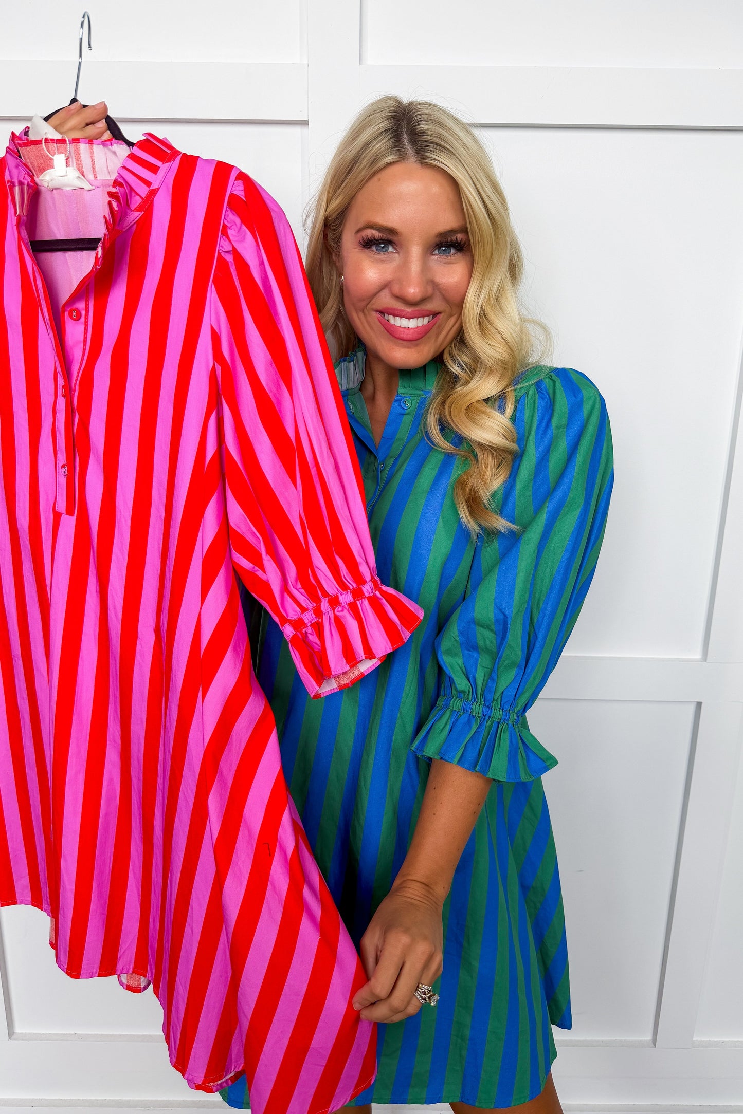 Stripe Me Pretty Dress in Blue & Green OMFORT