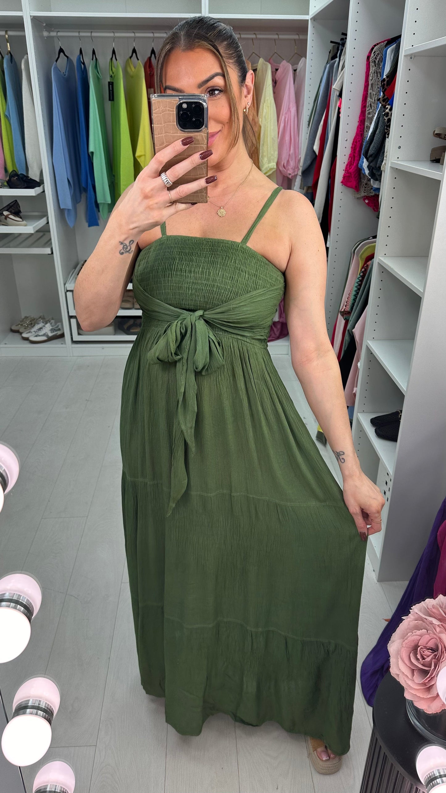 Reece Plain Elasticated Bust Floaty Maxi Dress OMFORT