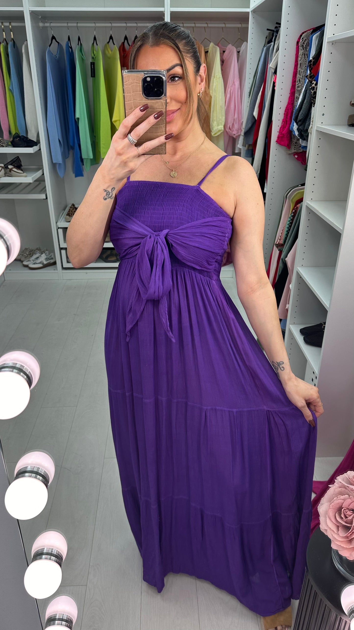 Reece Plain Elasticated Bust Floaty Maxi Dress OMFORT