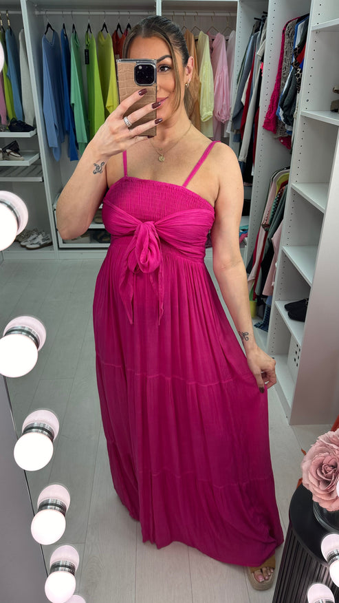 Reece Plain Elasticated Bust Floaty Maxi Dress OMFORT