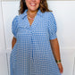 Picnic Perfect Gingham Midi Dress in Blue OMFORT