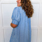 Picnic Perfect Gingham Midi Dress in Blue OMFORT