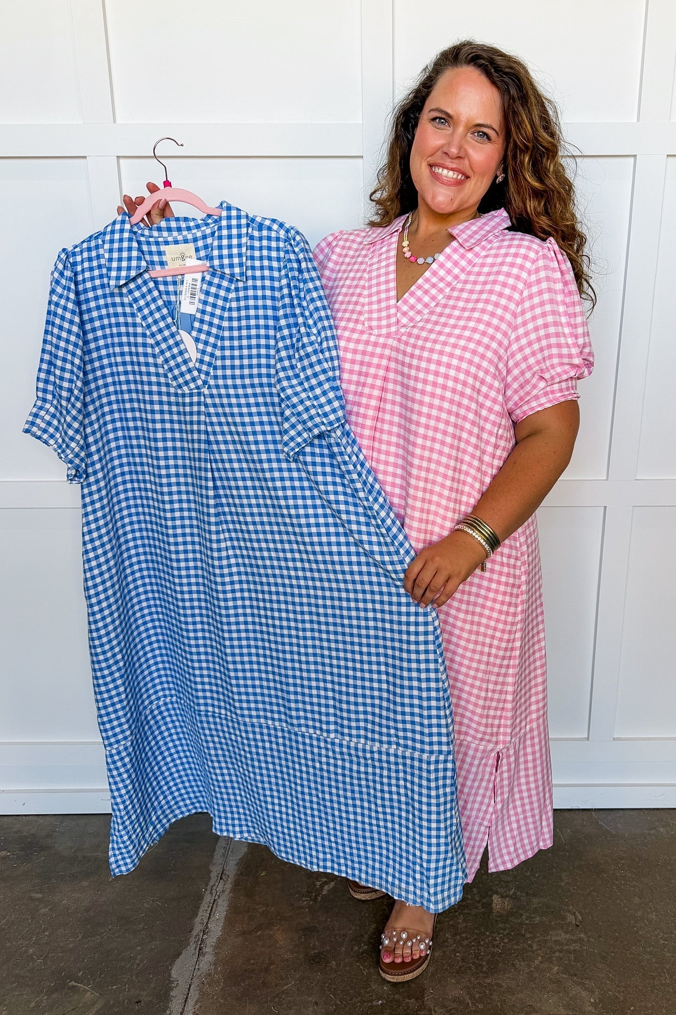Picnic Perfect Gingham Midi Dress in Pink OMFORT