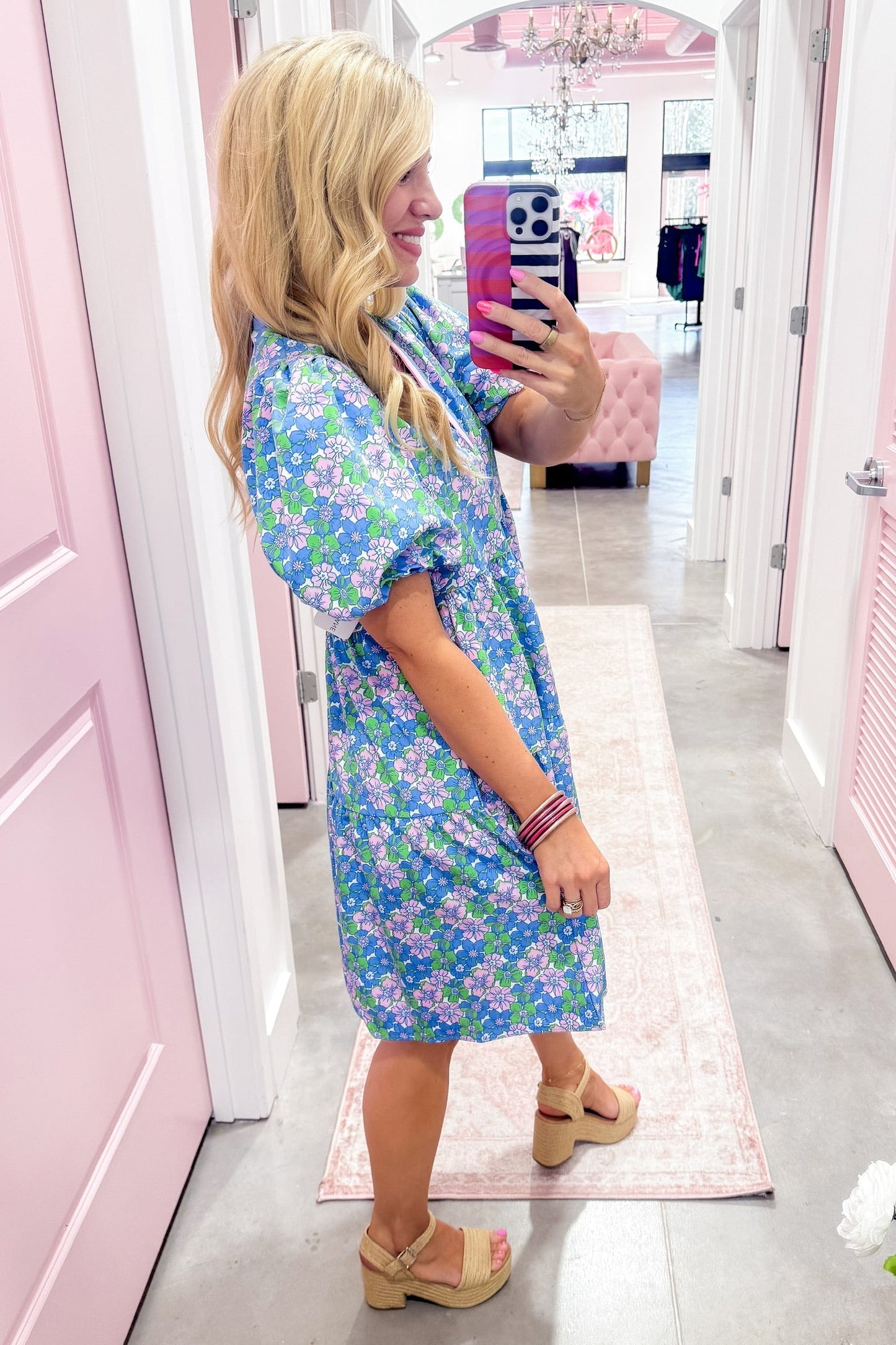 The Kinsley Mini Dress in Vintage Posies Blue by Mary Square OMFORT