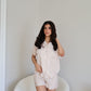 Ruffle Bamboo Short Set in Tan Gingham OMFORT