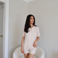Ruffle Bamboo Short Set in Tan Gingham OMFORT