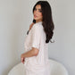 Ruffle Bamboo Short Set in Tan Gingham OMFORT
