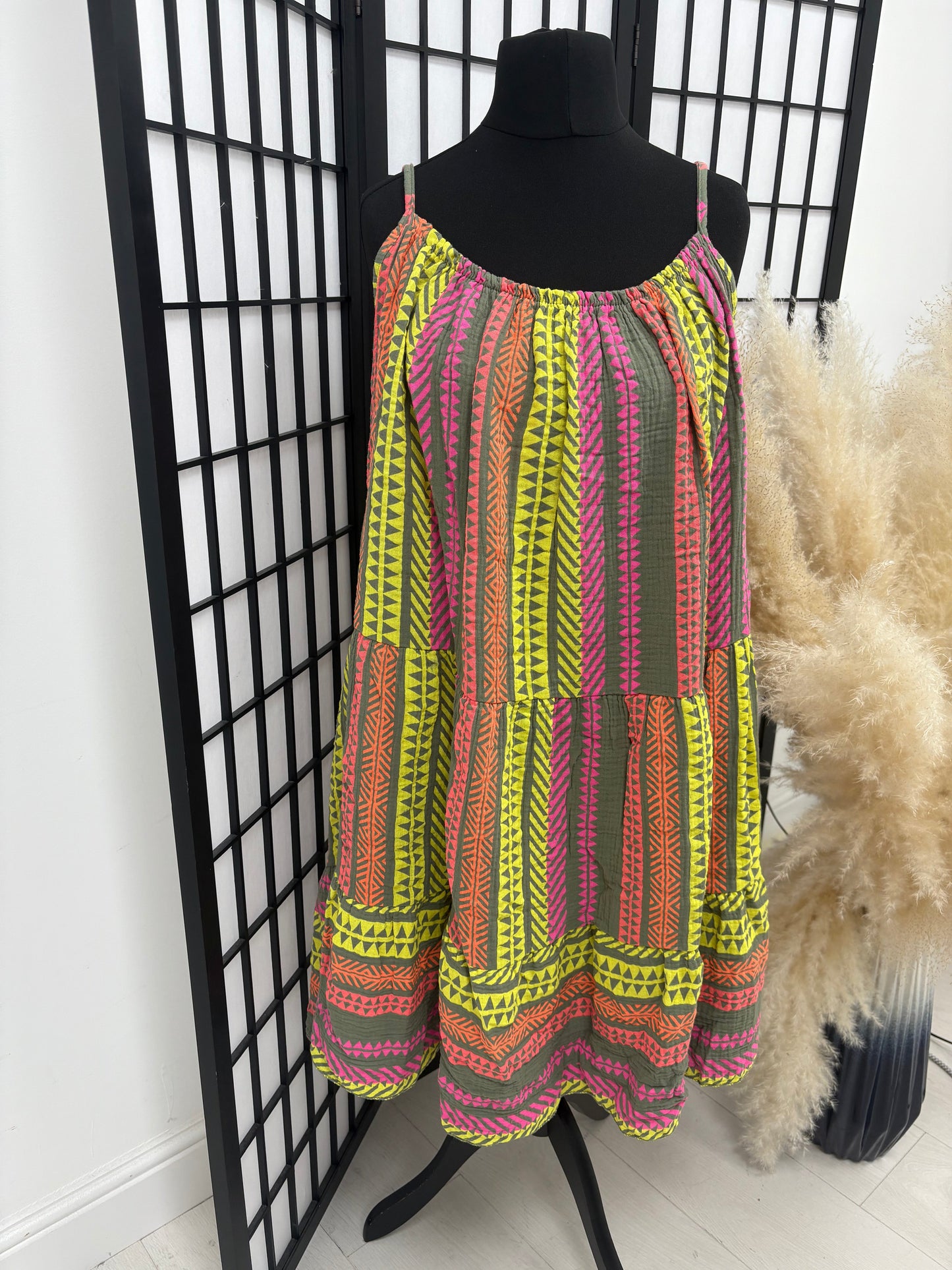 Denice Abstract Print Cheesecloth Midi Dress mysite
