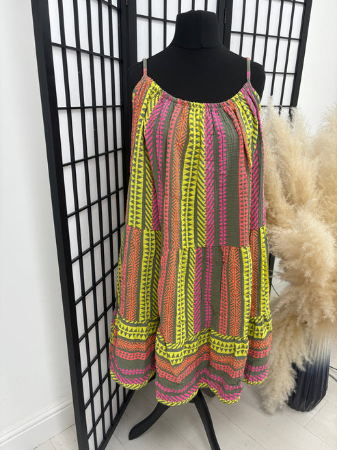 Denice Abstract Print Cheesecloth Midi Dress mysite