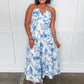 Summer in Bloom Halter Midi Dress in Blue Floral OMFORT