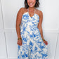 Summer in Bloom Halter Midi Dress in Blue Floral OMFORT