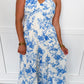 Summer in Bloom Halter Midi Dress in Blue Floral OMFORT