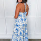 Summer in Bloom Halter Midi Dress in Blue Floral OMFORT