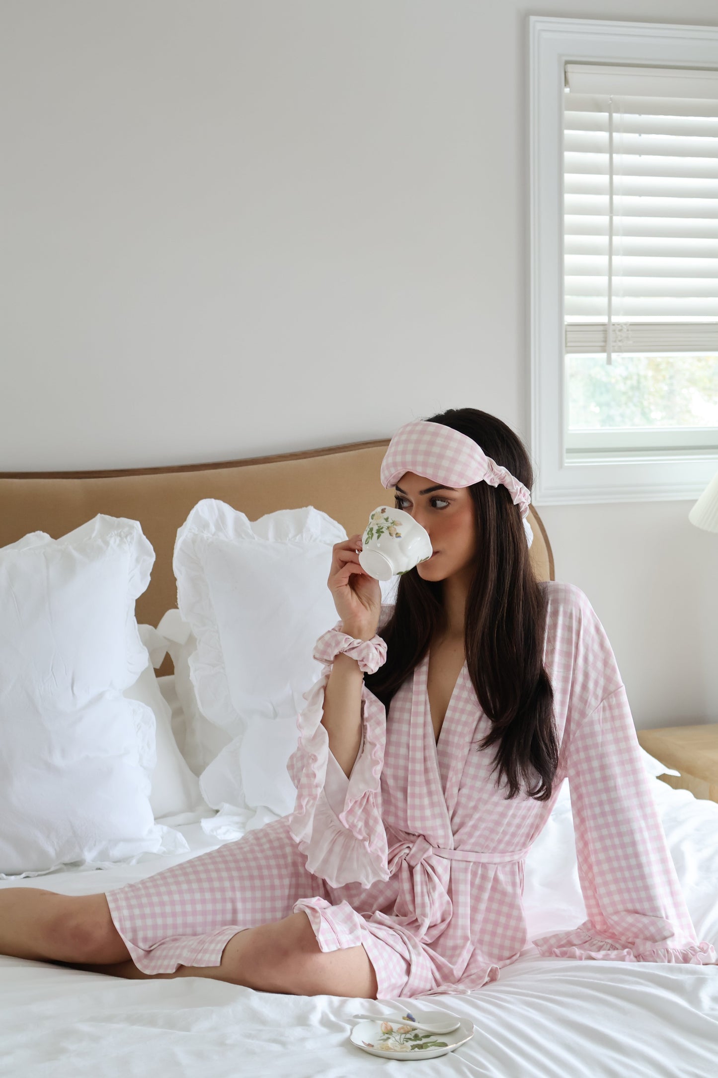 Ruffle Bamboo Gingham Robe OMFORT