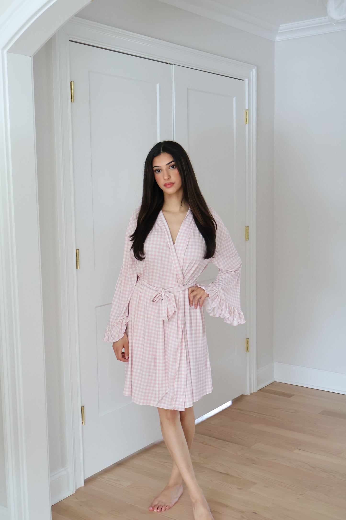 Ruffle Bamboo Gingham Robe OMFORT
