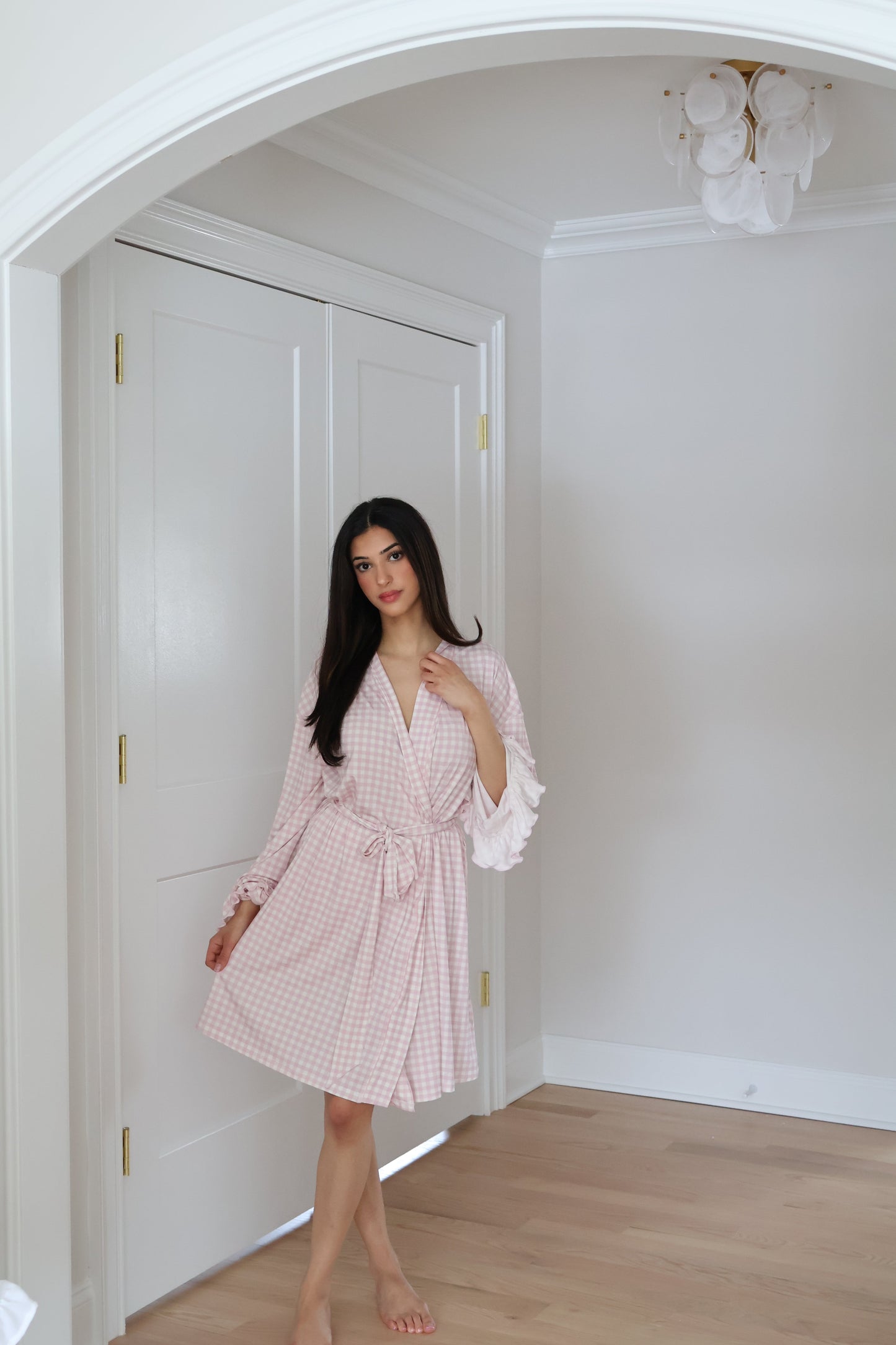 Ruffle Bamboo Gingham Robe OMFORT