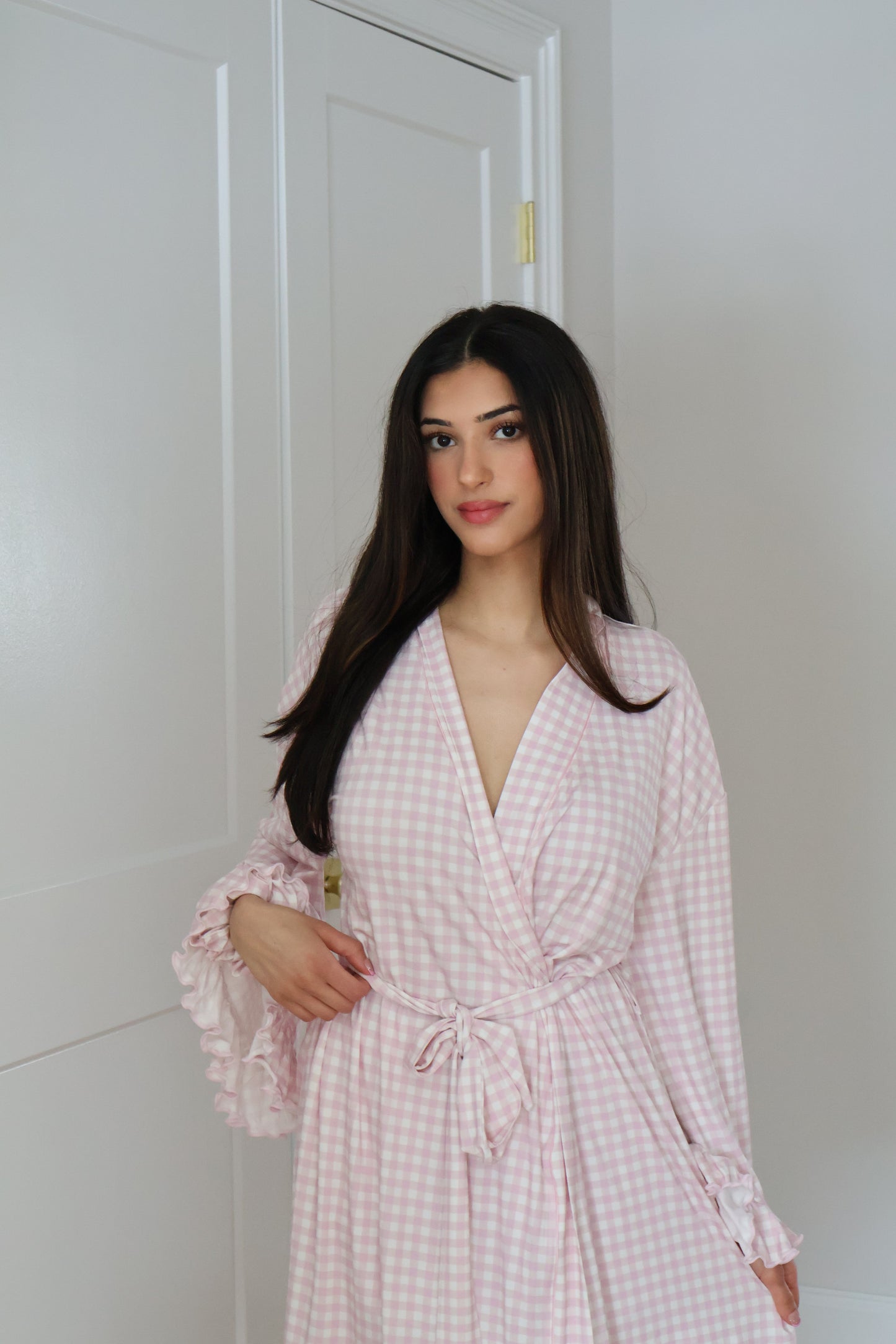 Ruffle Bamboo Gingham Robe OMFORT
