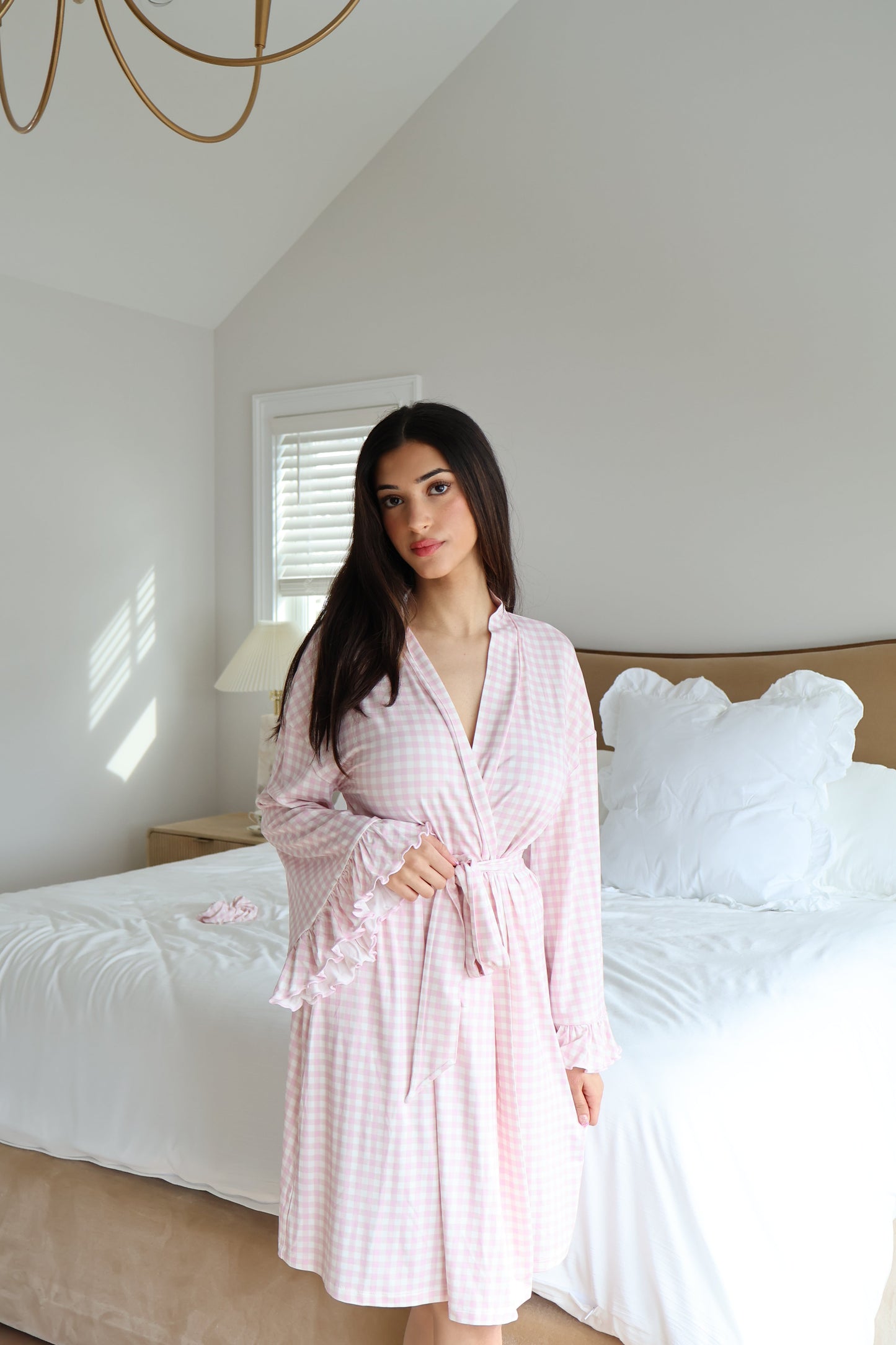 Ruffle Bamboo Gingham Robe OMFORT