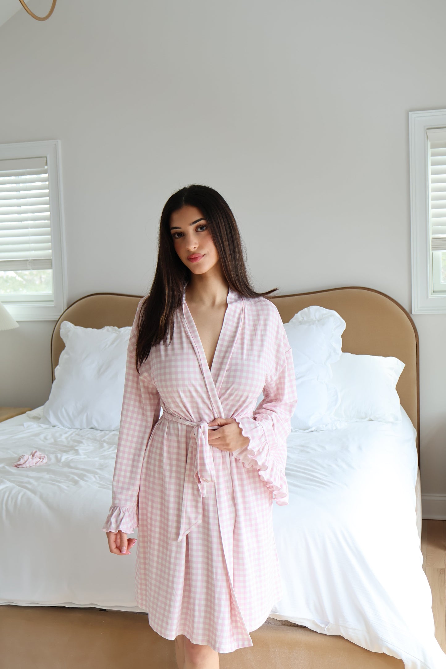 Ruffle Bamboo Gingham Robe OMFORT