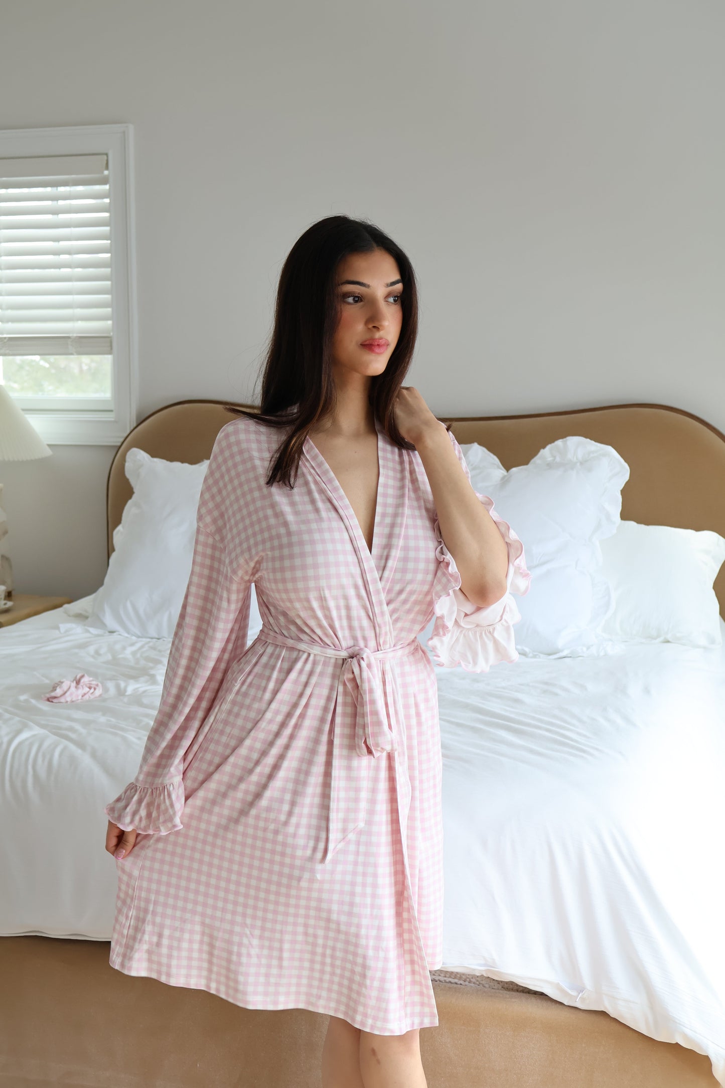 Ruffle Bamboo Gingham Robe OMFORT